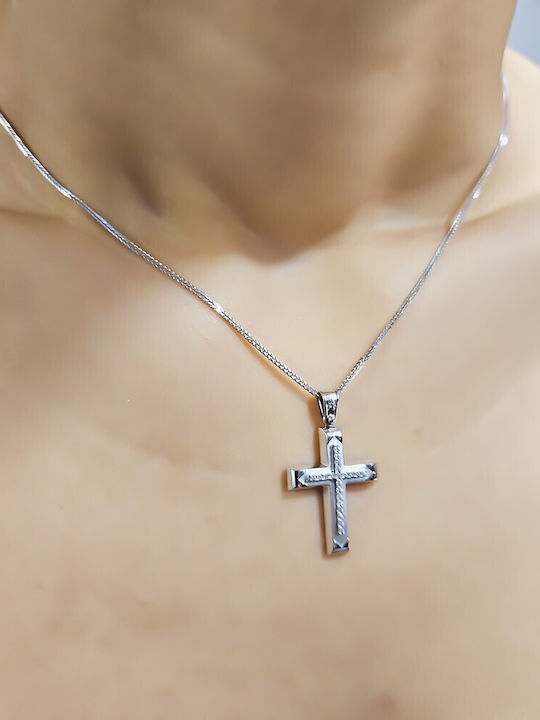 Дамски Бял златен Кръст 14K с Верижка