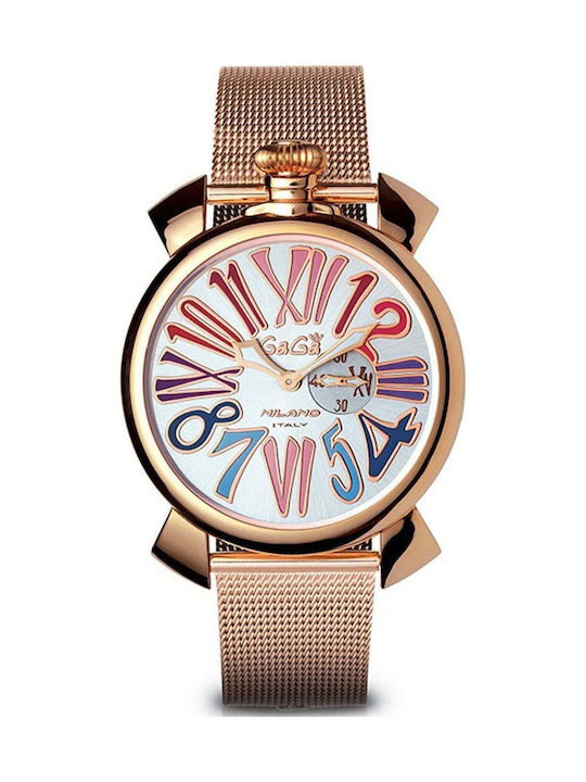 Gaga Milano Γυναικείο Ρολόι 46mm Μπαταρίας σε Ροζ Χρυσό Χρώμα