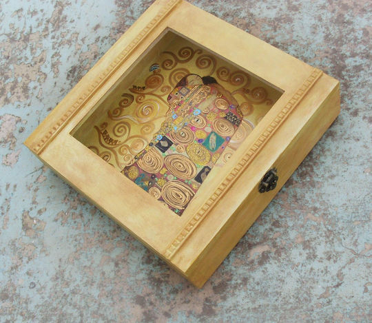 Artifact Cutie pentru Coroană de Nuntă Dreptunghiulară Lemnoasă Bronz 25x25εκ.