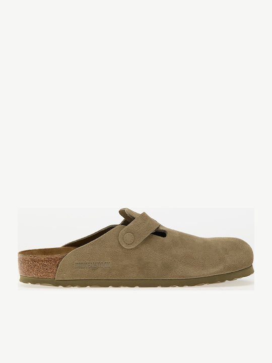 Birkenstock Boston Leather Velvet Faded Khaki Women's Slippers