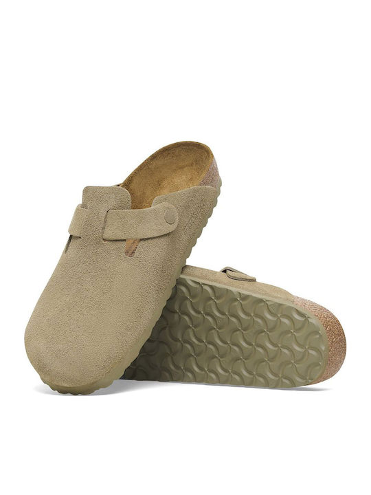 Birkenstock Boston Leather Velvet Faded Khaki Women's Slippers