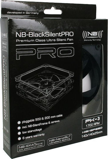 Noiseblocker Blacknoise Silent Pro Case Fan 140mm (1700rpm / 90cfm) Χωρίς Led Φωτισμό και Σύνδεση 3-Pin