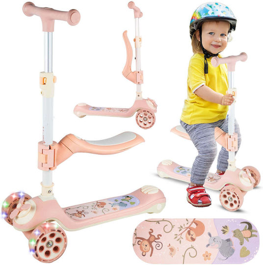 MalPlay Scuter Copii Pliabil 3 Roți Cu Iluminare LED Pentru 2+ Ani Roz