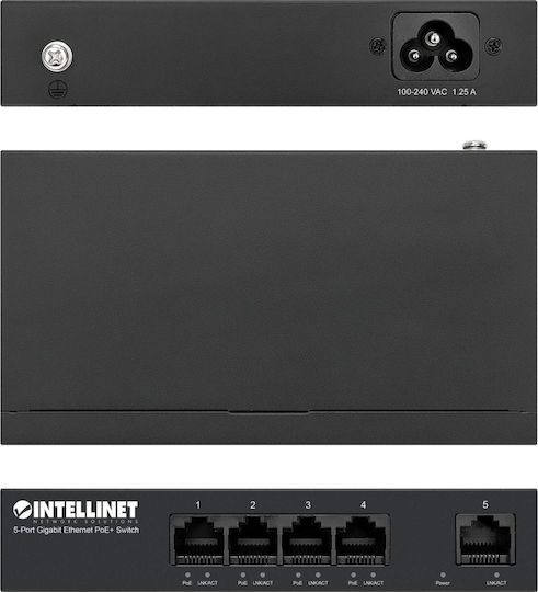 Intellinet 561792 Unmanaged L2 PoE+ Switch με 5 Θύρες Gigabit (1Gbps) Ethernet