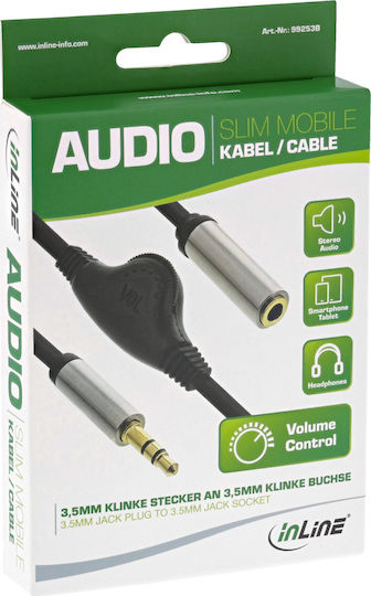 InLine 3.5mm Jack Cable Male - 3.5mm Female Black 0.25m with Gold Plated Terminals