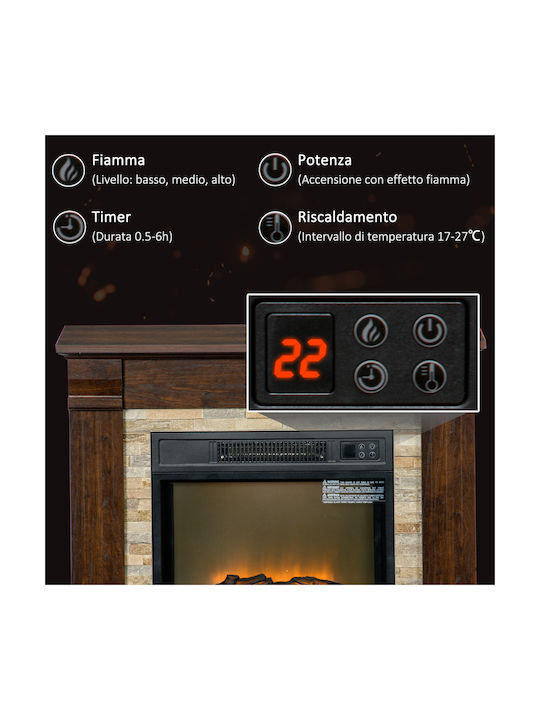 HomCom Под Електрическа печка 1800W 80x21.6см Кафяв