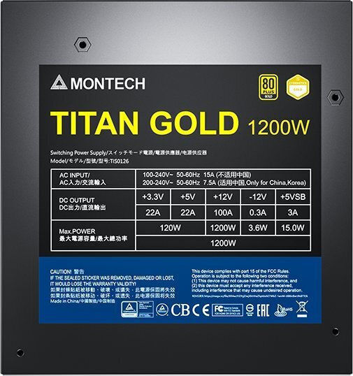 Montech Titan 1200W Μαύρο Τροφοδοτικό Υπολογιστή Full Modular 80 Plus Gold
