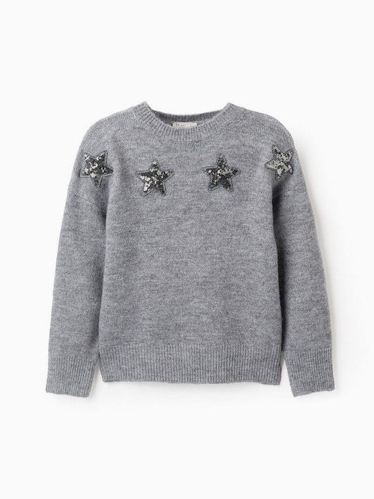 Kinderpullover Langarm Grau Dunkelgrau Melange