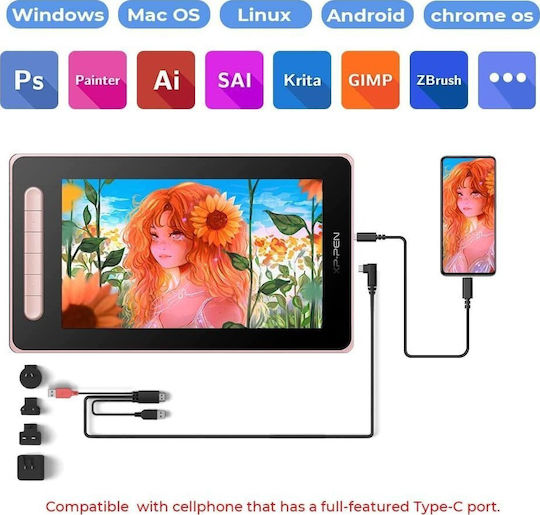XP-Pen Artist 10 2nd Gen Γραφίδα Σχεδίασης με Όθονη FHD 10.1" Ροζ