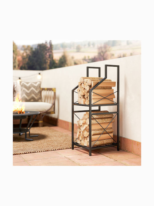 Outsunny Μεταλλικό Ράφι Αποθήκευσης Ξύλων 34x30x80cm Μαύρο
