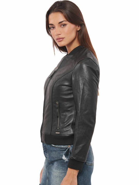 Niovi Sheep Women's Lifestyle Leather Jacket for Winter Black