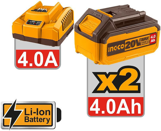 Ingco Brushless Impact Wrench Battery 20V 2x4Ah with Socket 1/2"