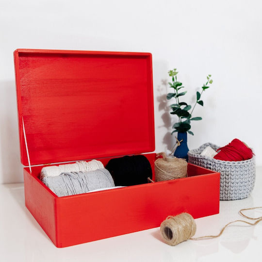 Creative Deco Xl Red Large Wooden Storage Box Lid 40 X 30 X 14 Cm + 1 Cm No Handles Decorative Chest Perfect Documents Memorabilia Toys Tools