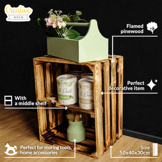 Creative Deco Wooden Burnt Chest Shelf 50 X 40 X 30 Cm Vintage Style Burnt Wooden Box Perfect Storage Gift Decoration Diy Documents Tools Toys