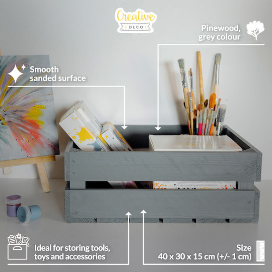 Cufăr Creativ Deco din Lemn Gri 40 X 30 X 15 Cm Cutie din Lemn Natural Perfectă pentru Depozitare Cadou Decorațiune Diy Documente Unelte Jucării