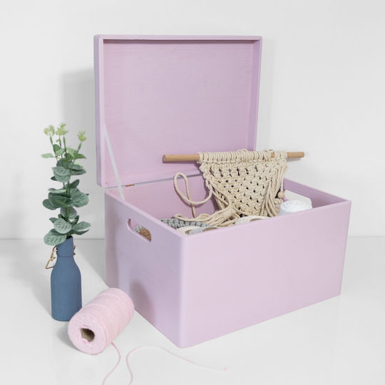 Cutie de Depozitare Mare din Lemn Creative Deco XXL Roz 40 x 30 x 24 cm + 1 cm Mânere Capac Decorativ Perfectă pentru Documente Amintiri Jucării Unelte