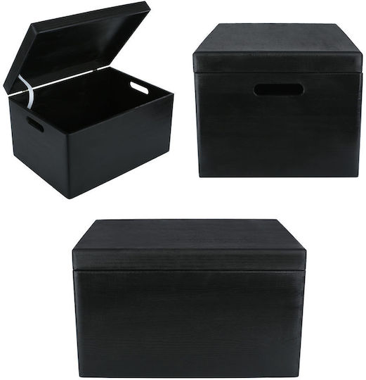 Creative Deco Xxl Black Large Wooden Storage Box 40 X 30 X 24 Cm + 1 Cm Handles Lid Decorative Chest Perfect Documents Keepsakes Toys Tools