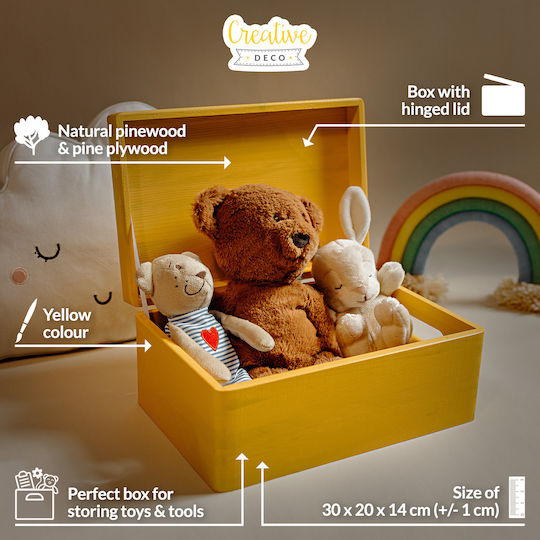 Creative Deco Yellow Large Wooden Storage Box Lid 30 X 20 X 14 Cm + 1 Cm No Handles Decorative Chest Perfect Documents Memorabilia Toys Tools Creative Deco Yellow Large Wooden Storage Box Lid 30 X 20 X 14 Cm + 1 Cm No Handles Decorative Chest Perfect Documents Memorabilia Toys Tools