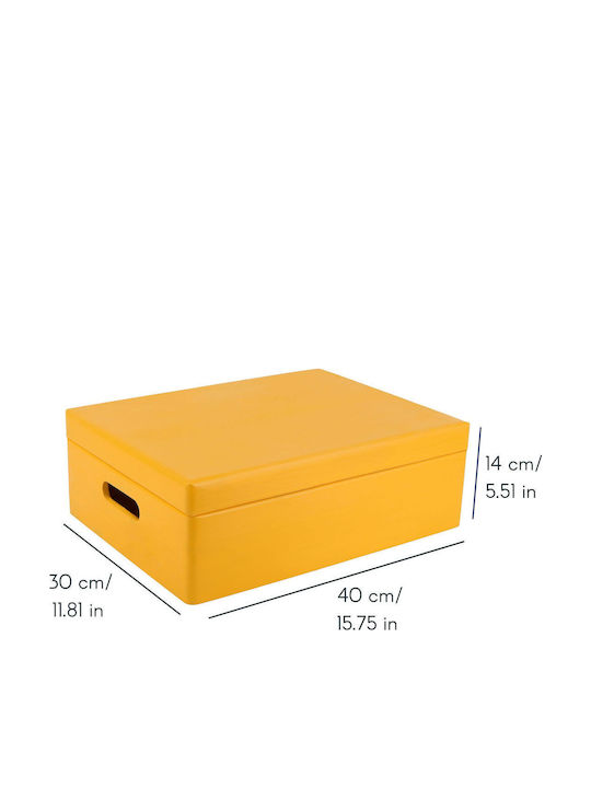 Cutie de Depozitare Mare din Lemn Creative Deco XL Galbenă 40 X 30 X 14 Cm + 1 Cm Mânere Capac Decorativ Perfectă pentru Documente Memorii Jucării Unelte