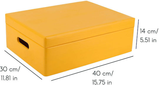 Creative Deco Xl Yellow Large Wooden Storage Box 40 X 30 X 14 Cm + 1 Cm Handles Lid Decorative Chest Perfect Documents Memorabilia Toys Tools