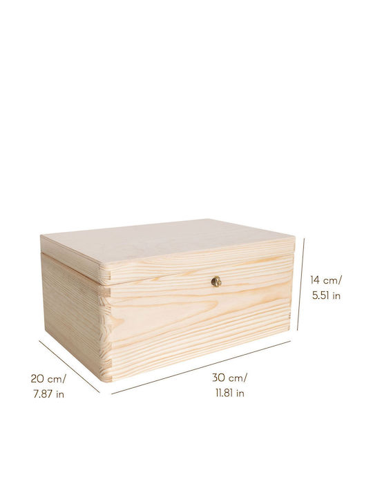 Creative Deco Large Wooden Box Lock Lid Decoration 30 X 20 X 13 Cm + 1cm Without Handles Wooden Chest Documents Toys Tools