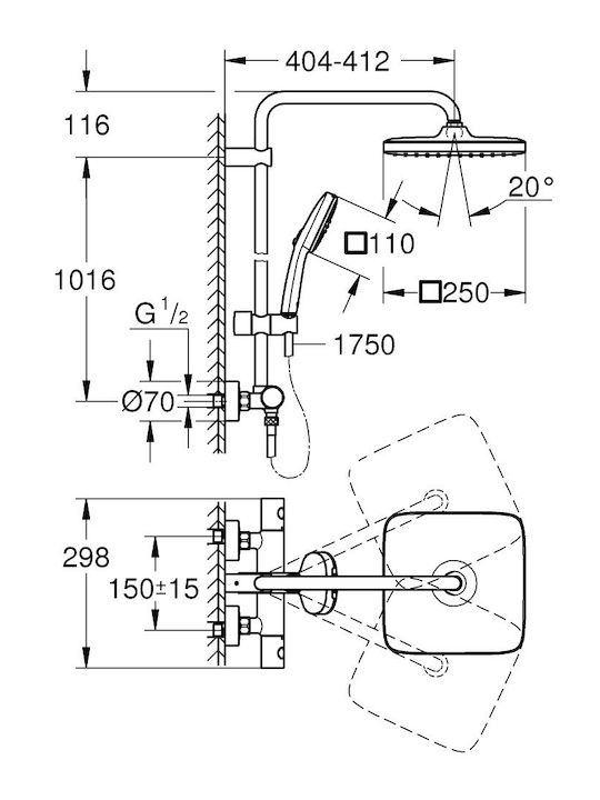 Grohe Coloană de duș cu Baterie Neagră