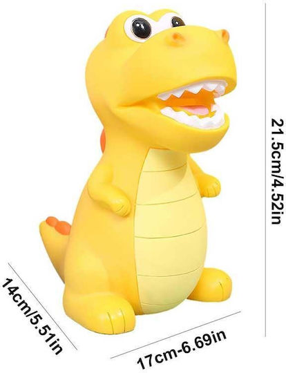 Plastic Dinosaur Money Box Yellow 14x17x21.5cm Gift Token 14179