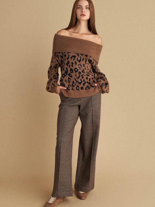 Women's Sweater Animal Print Brown