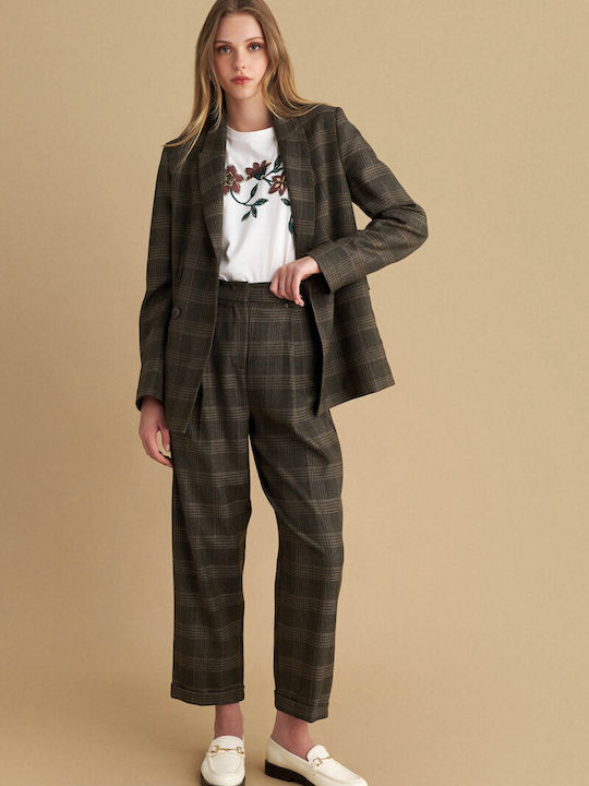 Damen Stoff Hose Geprüft Green
