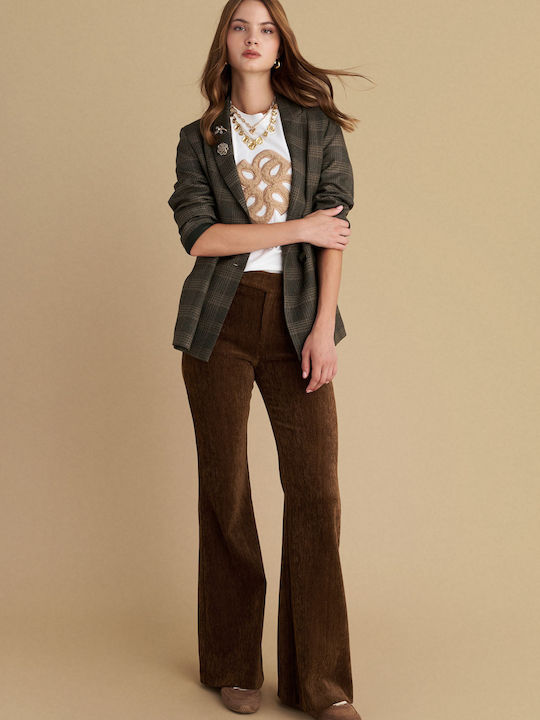 Damen Stoff Hose Schlag Brown