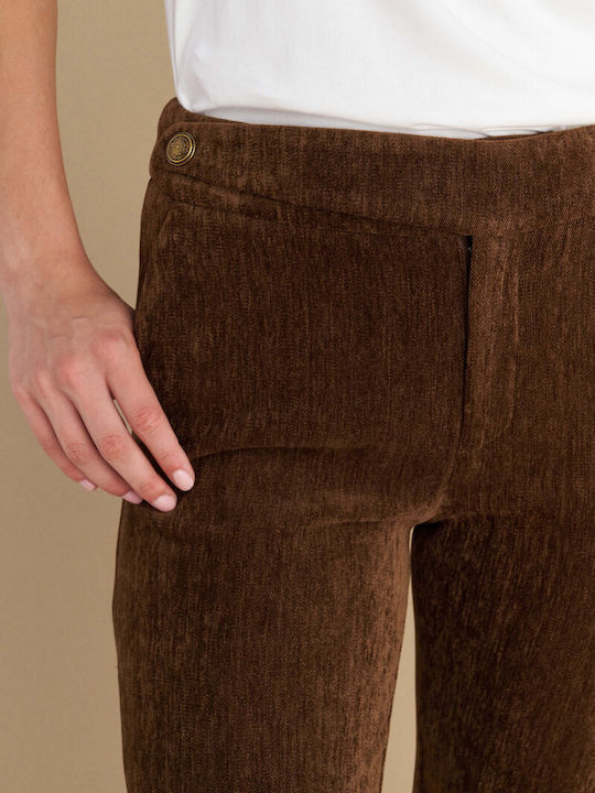 Damen Stoff Hose Schlag Brown