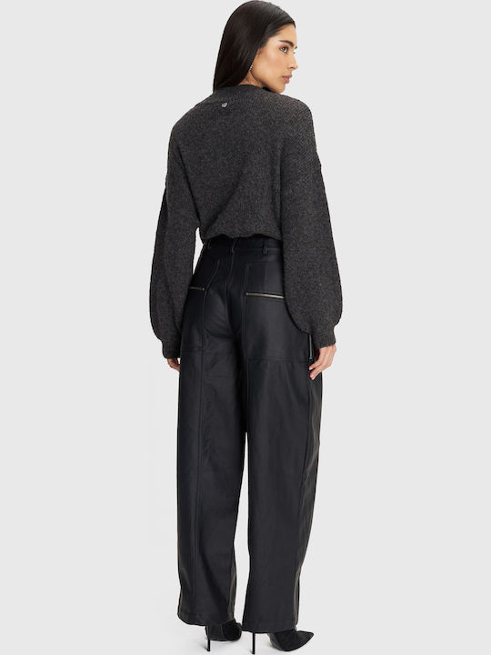 Dama Tesatura Pantaloni cu Croială Dreaptă Black