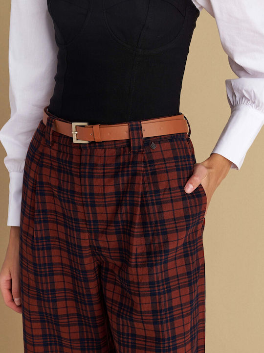 Women's Fabric Trousers Checked Red