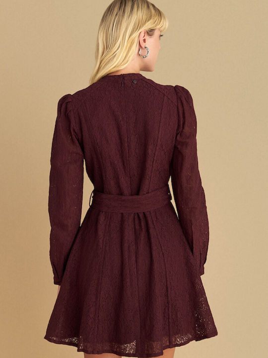 Mini Evening Dress with Lace Red