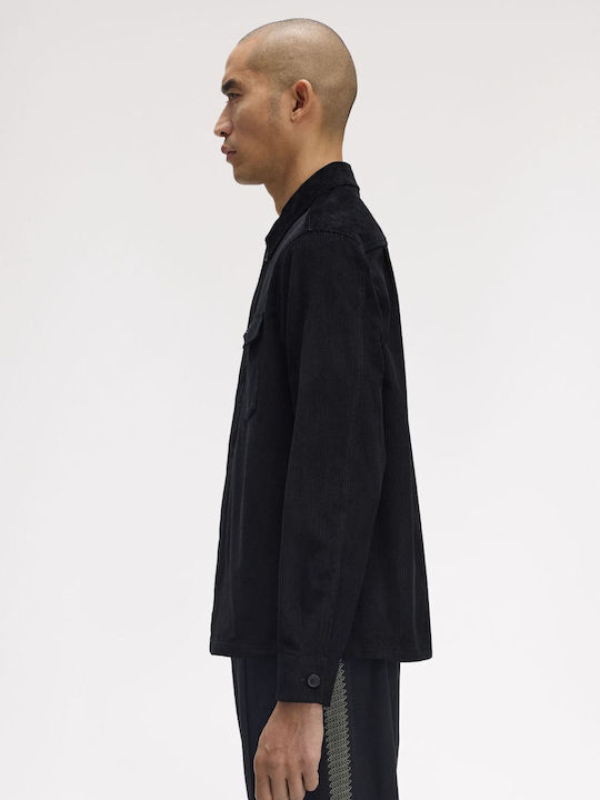 Μακρυμάνικo Κοτλέ Overshirt σε Κανονική Γραμμή Ριγέ Black