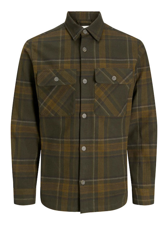 Melange Дълъг Ръкав Памучен Overshirt Каре Зелен