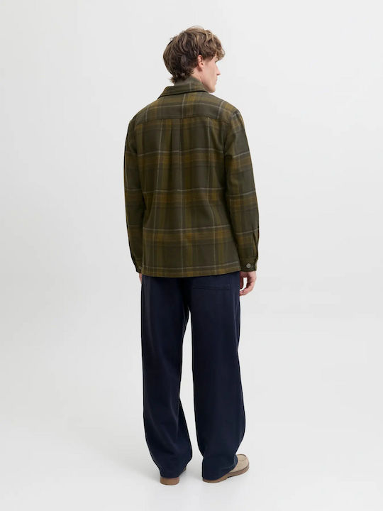 Melange Дълъг Ръкав Памучен Overshirt Каре Зелен