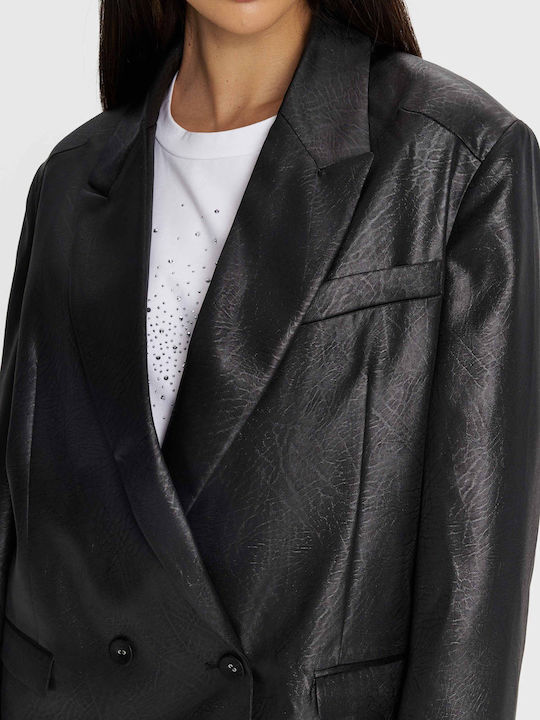 ALE - The Non Usual Casual Blazer pentru femei Piele Sacou Black