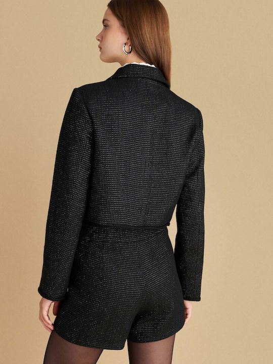 attrattivo Scurt Blazer pentru femei Tweed Sacou Black