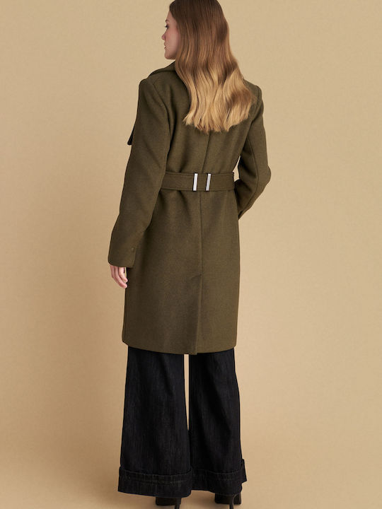 Women's Green Coat with Belt