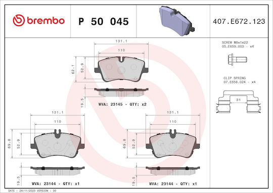 Brembo Спирачна накладка Предни за Mercedes-Benz SLK