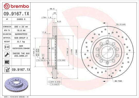 Vw Caddy Iii Combi 2kb 2kj 2cb 2cj Brake Disc Brembo 0991671x