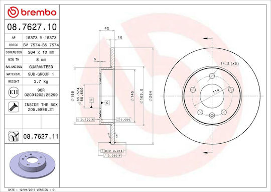Opel Astra H Combi L35 Brembo 08762711 Brake Disc