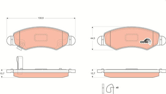 Front Disc Brake Pads Set Trw Automotive Subaru Justy Iii Suzuki Ignis Ii Wagon R 44.5x130.9x15.7 Mm