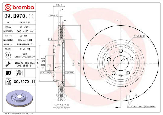 Bremsscheibe Audi A4 8k2 B8 Brembo 09b97011
