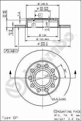 Диск за спирачки Brembo за Audi A4 Cabriolet 8h7 B6 8he B7 08913611