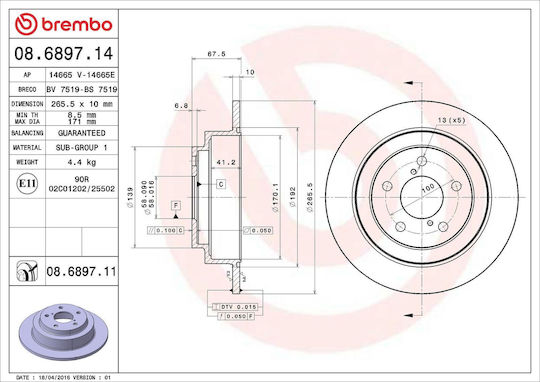Disc de frână Brembo 08689711 pentru Subaru Legacy II Combi BD BG