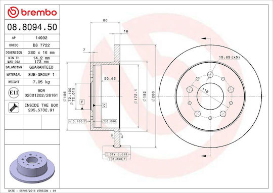 Brembo 08809450 Citroen Jumper Karosserie Bremsscheibe
