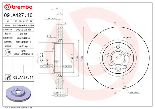 Bremsenscheibe Ford Galaxy Wa6 Brembo 09a42711