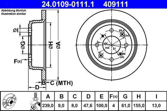 Disc de frână Ate 24010901111 pentru Honda Civic V Hatchback Eg
